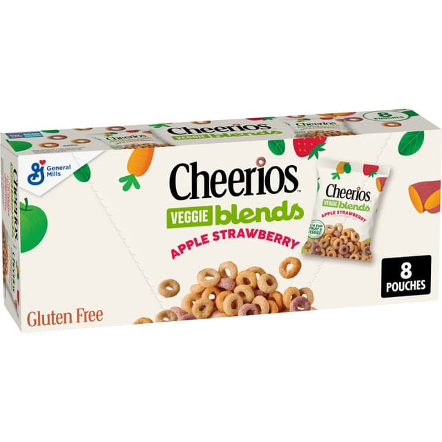 Cheerios Veggie Blends Strawberry Apple Breakfast Cereal Pouch 8 Count