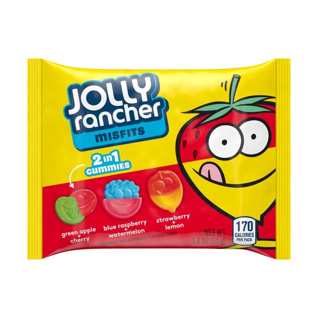 2 in 1 Gummies Candy, Green Apple + Cherry, Blue Raspberry + Watermelon, Strawberry + Lemon