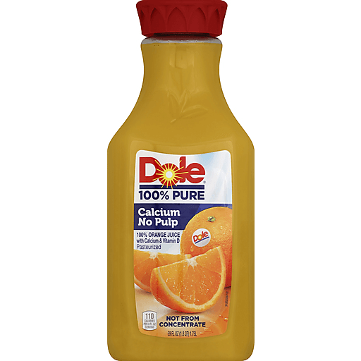 Dole 100% Pure Calcium No Pulp Orange Juice 59 Fluid Ounce Plastic Bottle