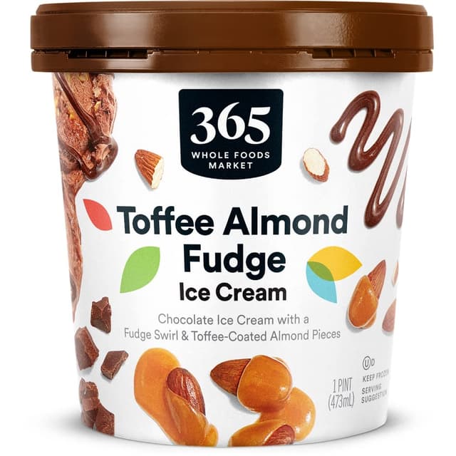 Toffee Almond Fudge Chocolate Ice Cream with a Fudge Swirl & Toffee-Coated Almond Pieces