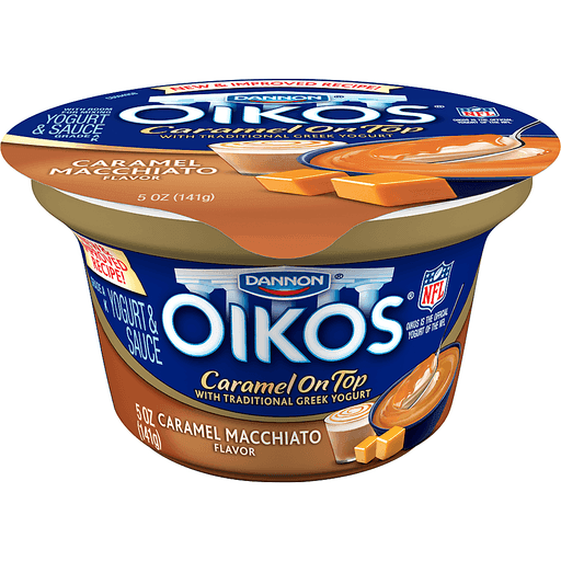 Caramel Macchiato Flavor Caramel on Top with Traditional Greek Yogurt Dairy Snack, Caramel Macchiato