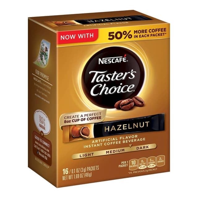 Medium/Dark Roast Hazelnut Instant Coffee Beverage Packets, Hazelnut