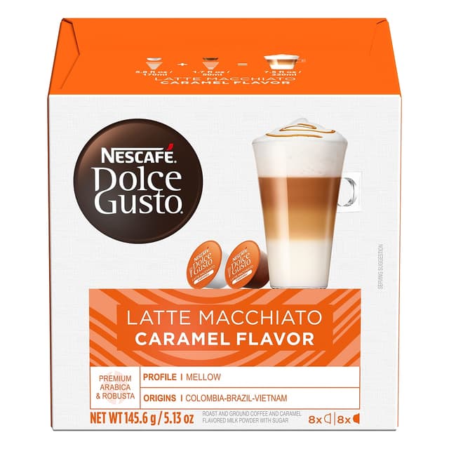 Caramel Latte Macchiato Capsules of Roast and Ground Coffee Milk Mix, Caramel