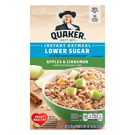 Quaker Lower Sugar Instant Oatmeal Apples & Cinnamon (10 - 1.09 Oz) 10.9 Ounce 10 Pack Packets