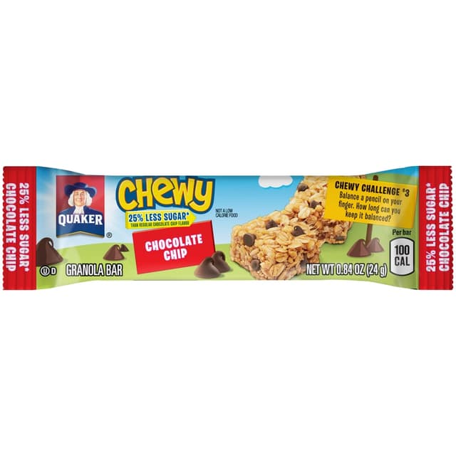 Quaker Chewy Granola Bars Low Sugar Choc Chip .84Z