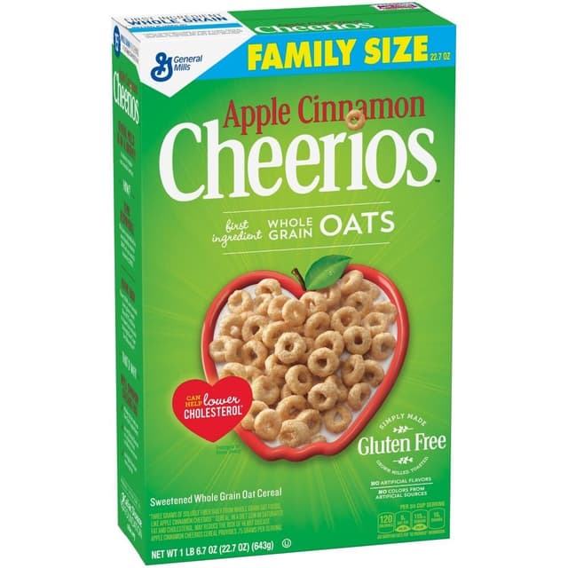 Gmills Apple Cinn Cheerios Sweetened Whl Grn Oat Cereal Family Sz