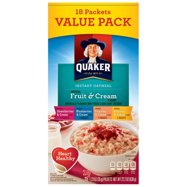 Quaker Fruit & Cream Instant Oatmeal Variety Pack(18-1.230Z)22.2 Ounce 18 Packet Box
