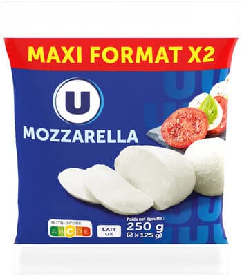 Mozzarella Au Lait Pasteurisé 18%Mg, 2X125G