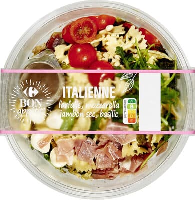 Salade Italienne Farfalle, Mozzarella, Jambon Sec, Basilic